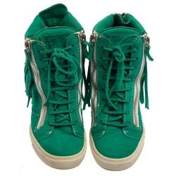 Pre Owned Giuseppe Zanotti Green Suede Lorenz Wedge Sneakers Size 38