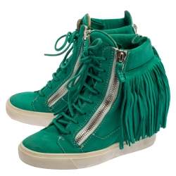 Pre Owned Giuseppe Zanotti Green Suede Lorenz Wedge Sneakers Size 38