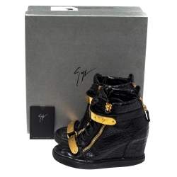 Pre Owned Giuseppe Zanotti Black Croc Embossed Leather Sneakers Size 36.5