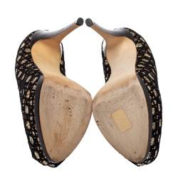 Pre Owned Giuseppe Zanotti Black Sharon Glitter And Lace Liza Peep Toe Platform Pumps Size 38