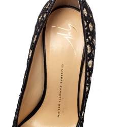 Pre Owned Giuseppe Zanotti Black Sharon Glitter And Lace Liza Peep Toe Platform Pumps Size 38