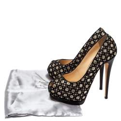 Pre Owned Giuseppe Zanotti Black Sharon Glitter And Lace Liza Peep Toe Platform Pumps Size 38
