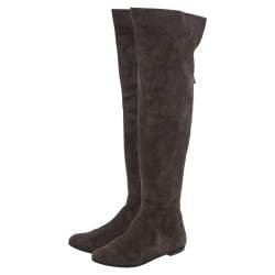 Pre Owned Giuseppe Zanotti Grey Suede Knee Length Boots Size 40