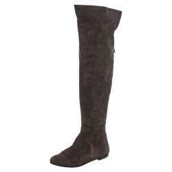 Pre Owned Giuseppe Zanotti Grey Suede Knee Length Boots Size 40