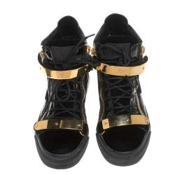 Giuseppe Zanotti Black/Gold Velvet And Leather Coby High Top Sneakers Size 38