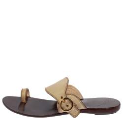 Pre Owned Giuseppe Zanotti Cream Leather Toe Ring Flats Size 37