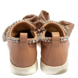 Pre Owned Giuseppe Zanotti Pink Mesh And Leather Crystal Embellished Bow Sneakers Size 40.5