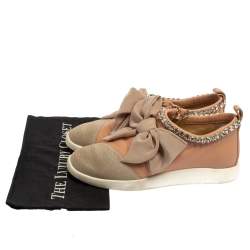 Pre Owned Giuseppe Zanotti Pink Mesh And Leather Crystal Embellished Bow Sneakers Size 40.5