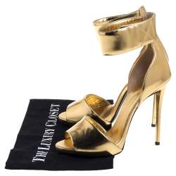 Pre Owned Giuseppe Zanotti Gold Leather Open Toe Ankle Cuff Sandals Size 37