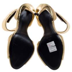 Pre Owned Giuseppe Zanotti Gold Leather Open Toe Ankle Cuff Sandals Size 37