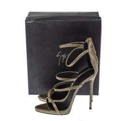 Pre Owned Giuseppe Zanotti Black/Gold Glitter Fabric Harmony Strap Sandals Size 40