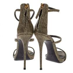 Pre Owned Giuseppe Zanotti Black/Gold Glitter Fabric Harmony Strap Sandals Size 40