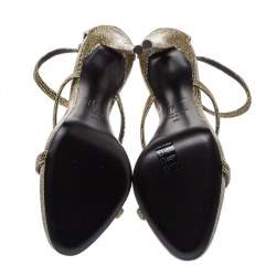 Pre Owned Giuseppe Zanotti Black/Gold Glitter Fabric Harmony Strap Sandals Size 40