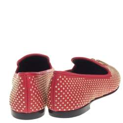 Pre Owned Giuseppe Zanotti Red Leather Studded Horn Detail Loafers Size 39