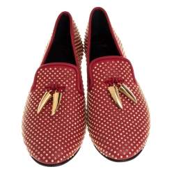 Pre Owned Giuseppe Zanotti Red Leather Studded Horn Detail Loafers Size 39