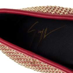Pre Owned Giuseppe Zanotti Red Leather Studded Horn Detail Loafers Size 39