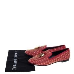 Pre Owned Giuseppe Zanotti Red Leather Studded Horn Detail Loafers Size 39