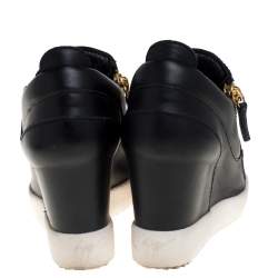 Pre Owned Giuseppe Zanotti Black Leather Wedge Sneakers Size 36