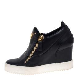 Pre Owned Giuseppe Zanotti Black Leather Wedge Sneakers Size 36