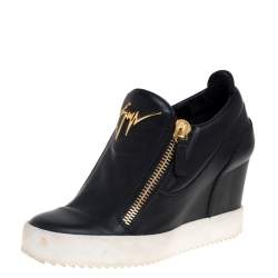 Pre Owned Giuseppe Zanotti Black Leather Wedge Sneakers Size 36