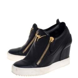 Pre Owned Giuseppe Zanotti Black Leather Wedge Sneakers Size 36