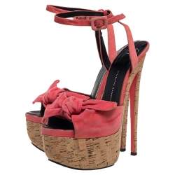 Giuseppe Zanotti Pink Suede Bow Platform Ankle Strap Sandals Size 38
