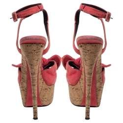 Giuseppe Zanotti Pink Suede Bow Platform Ankle Strap Sandals Size 38