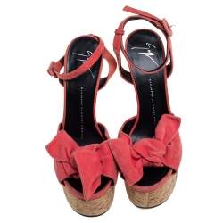 Giuseppe Zanotti Pink Suede Bow Platform Ankle Strap Sandals Size 38