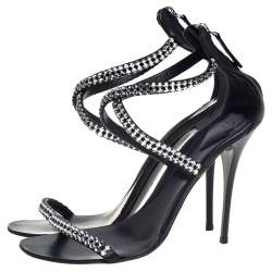 Pre Owned Giuseppe Zanotti Black Leather Crystal Embellished Sandals Size 37