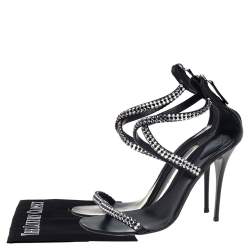 Pre Owned Giuseppe Zanotti Black Leather Crystal Embellished Sandals Size 37
