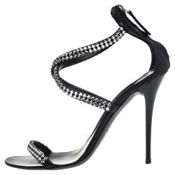 Pre Owned Giuseppe Zanotti Black Leather Crystal Embellished Sandals Size 37