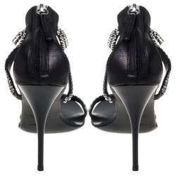 Pre Owned Giuseppe Zanotti Black Leather Crystal Embellished Sandals Size 37