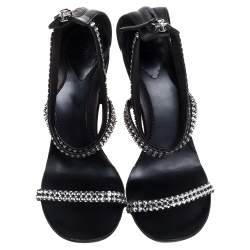 Pre Owned Giuseppe Zanotti Black Leather Crystal Embellished Sandals Size 37