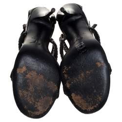 Pre Owned Giuseppe Zanotti Black Leather Crystal Embellished Sandals Size 37