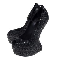 مملوكة مسبقًا حذاء  كعب عالي جوسيبي زانوتي أسود لامع بدون كعب مفتوح عند الأصابع مقاس 39.5