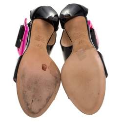 Pre Owned صندل جوسيبي زانوتي جلد لامع وردي/أسود سير كاحل مقدمة مفتوحة مقاس 38.5