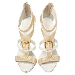 Giuseppe Zanotti White Leather Gold Strass Buckle Sandals Size 37