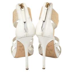 Giuseppe Zanotti White Leather Gold Strass Buckle Sandals Size 37