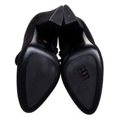 Pre Owned Giuseppe Zanotti Black Suede Block Heel Ankle Boots Size 38.5