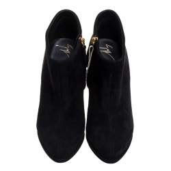 Pre Owned Giuseppe Zanotti Black Suede Block Heel Ankle Boots Size 38.5