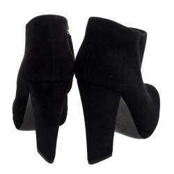 Pre Owned Giuseppe Zanotti Black Suede Block Heel Ankle Boots Size 38.5