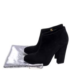 Pre Owned Giuseppe Zanotti Black Suede Block Heel Ankle Boots Size 38.5