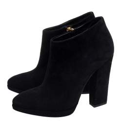 Pre Owned Giuseppe Zanotti Black Suede Block Heel Ankle Boots Size 38.5