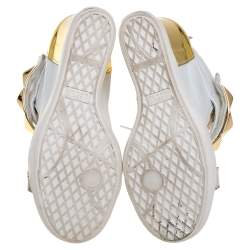 Pre Owned Giuseppe Zanotti White/Gold Leather Gold Pyramid Studded Sneaker Size 38.5