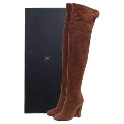 Pre Owned حذاء بوت جوسيبي زانوتي ألاباما أعلى من الركبة سويدي بني مقاس 36.5