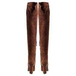 Pre Owned حذاء بوت جوسيبي زانوتي ألاباما أعلى من الركبة سويدي بني مقاس 36.5