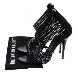 Giuseppe Zanotti Black Suede Embellished Strappy Sandals Size 38