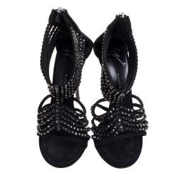 Giuseppe Zanotti Black Suede Embellished Strappy Sandals Size 38