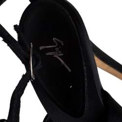 Giuseppe Zanotti Black Leather And Satin Crystal Embellished Coline Wings Sandals Size 36.5