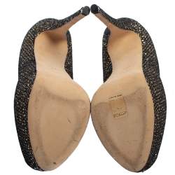 مملوكة مسبقًا حذاء كعب عالي جوسيبي زانوتي شارون شبك و غليتر أسود و ذهبي مقاس 38.5